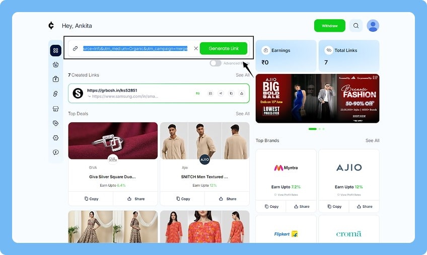 paste and generate link